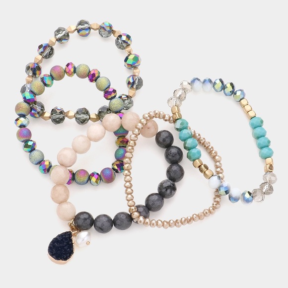 Multi colored druzy beaded bracelet set - Picture 2 of 3